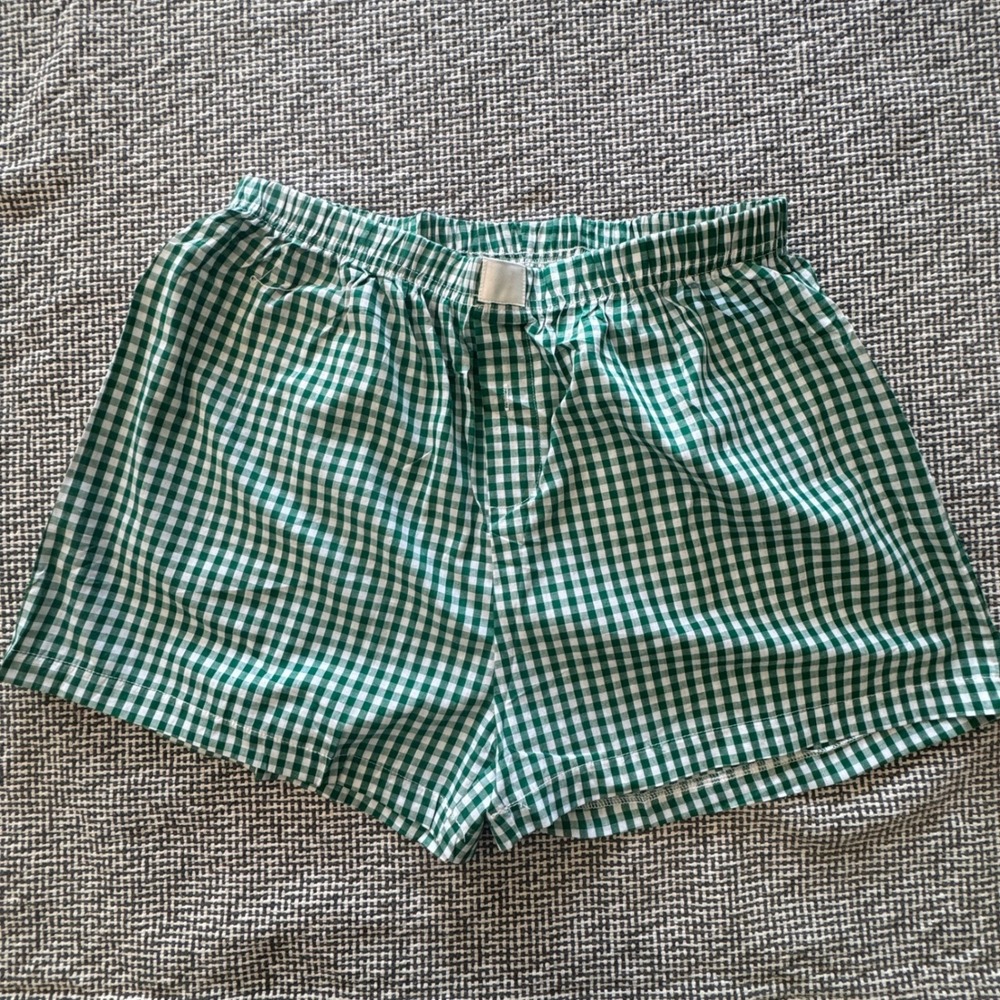 Green Gingham Pajama Boxer Shorts Womens XL Checkered Sleep Bottoms NEW Y2K